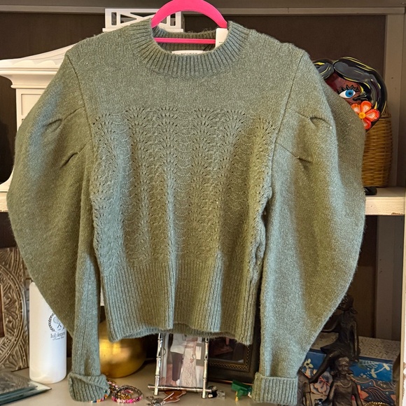 Moussy Sweaters - moussy olive green puff sleeve knit sweater ( khaki) size Free F one size